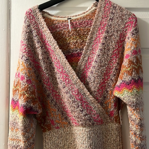 NWT Free People Forever Fair Isle Strawberry Knit Wrap Sweater Dress Small - Picture 5 of 10
